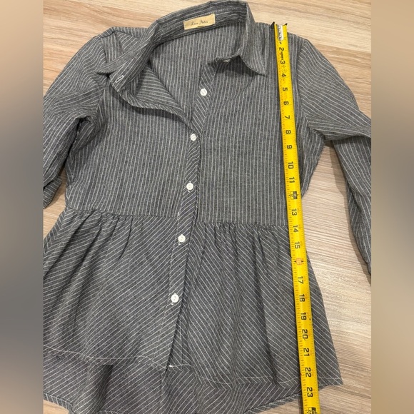 Love Notes Charcoal Striped Button-Down Peplum Shirt - Picture 6 of 8